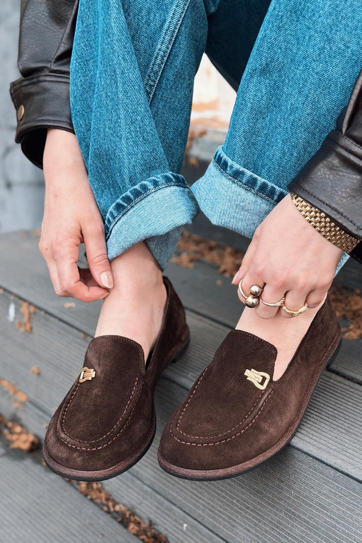 Rasen Kadın Loafer Acıkahve Hakiki Süet - ILOVESHOES
