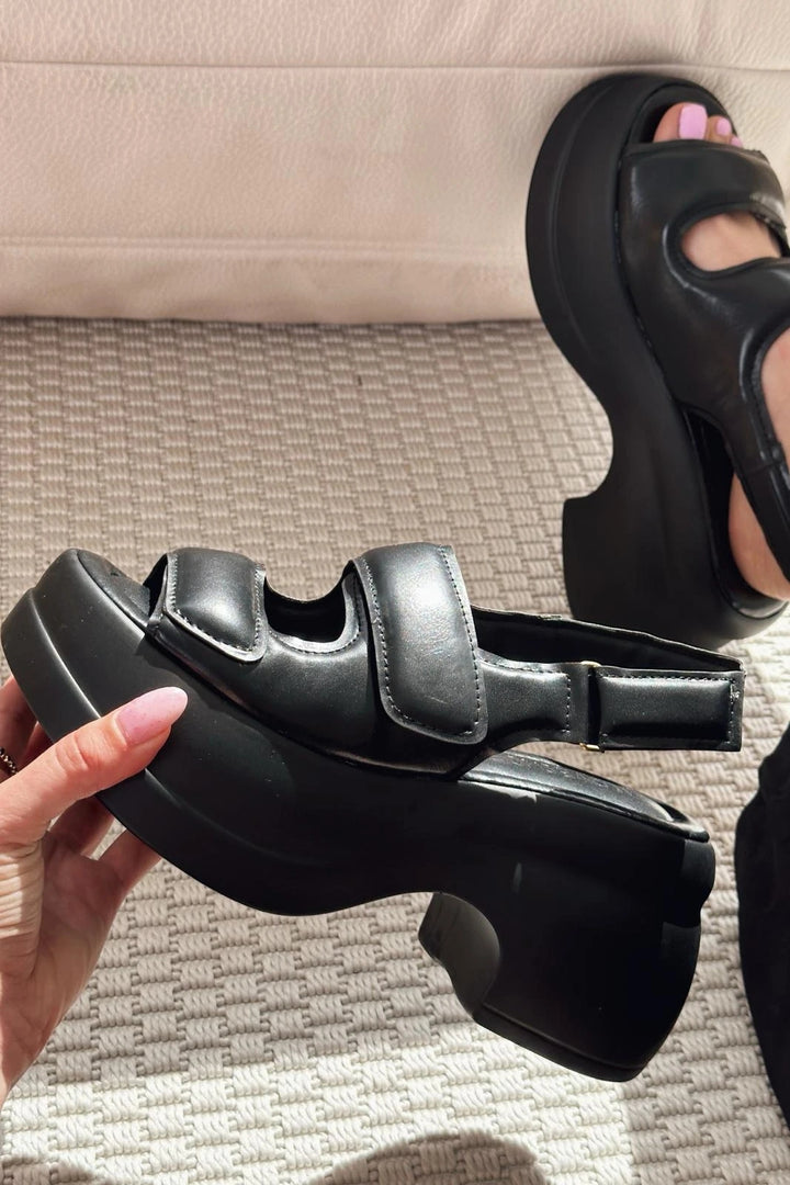 Mogres Matte Leather Velcro Thick Sole Women&