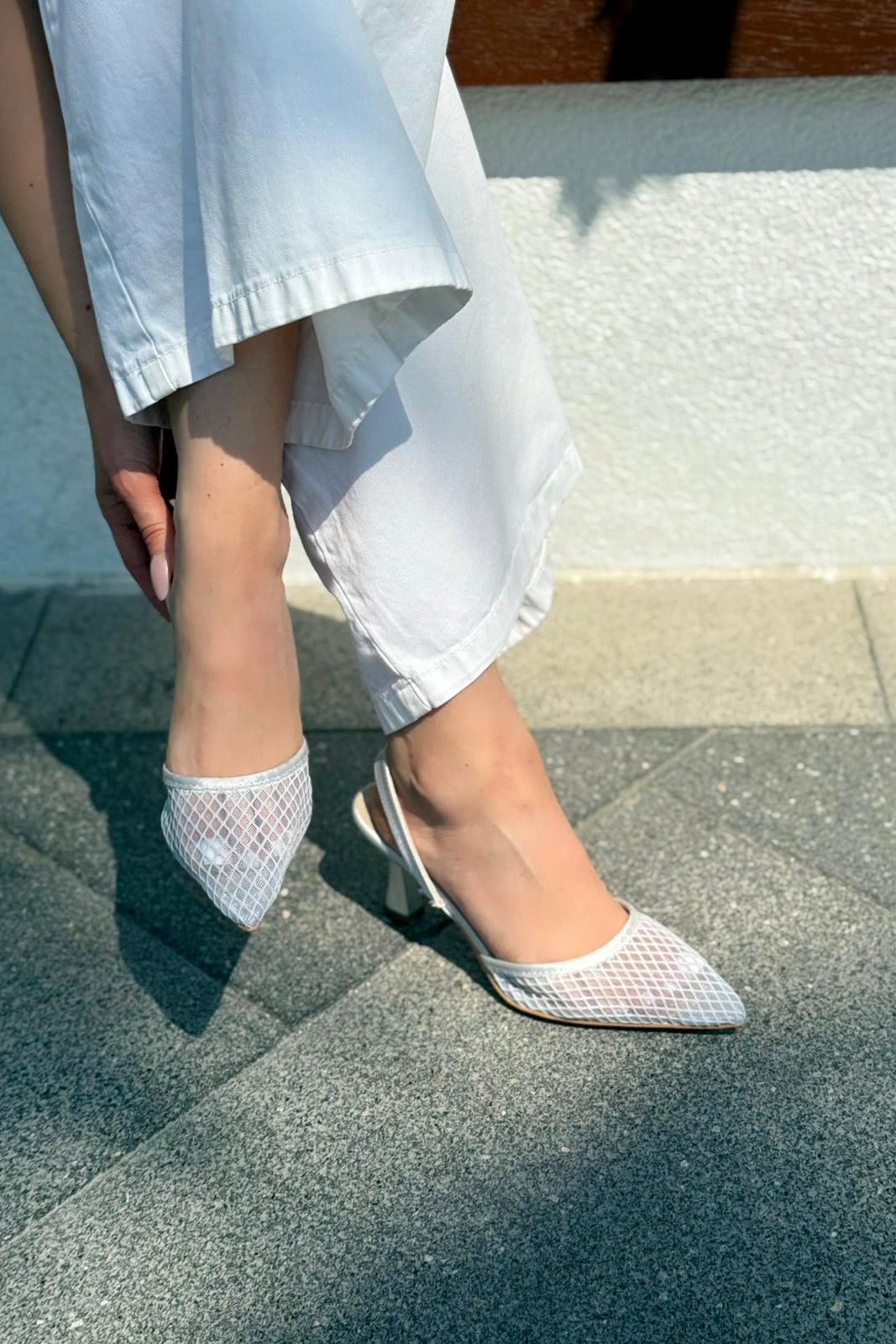 Vasrend Saten File Detaylı Stiletto Gümüş - ILOVESHOES