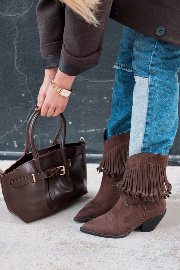 Avenor Omuz Çantası Acıkahve Mat Deri - ILOVESHOES