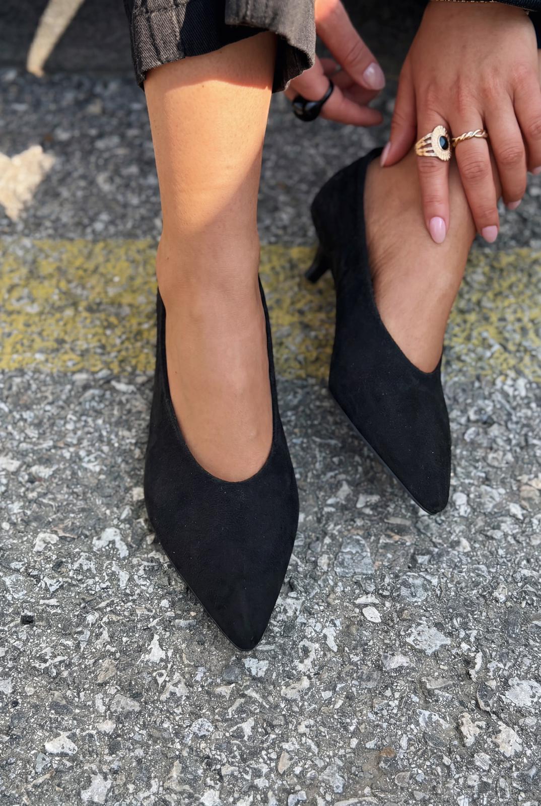 Seranis Stiletto Siyah Süet - ILOVESHOES