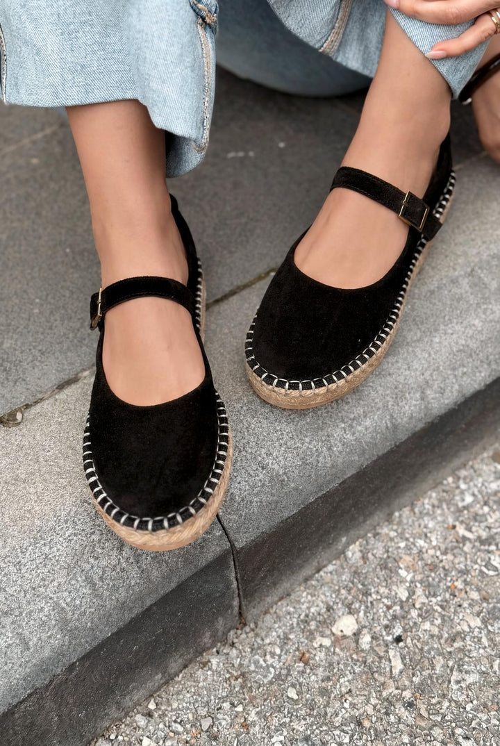 Marena Siyah Hakiki Süet Kadın Espadril - ILOVESHOES