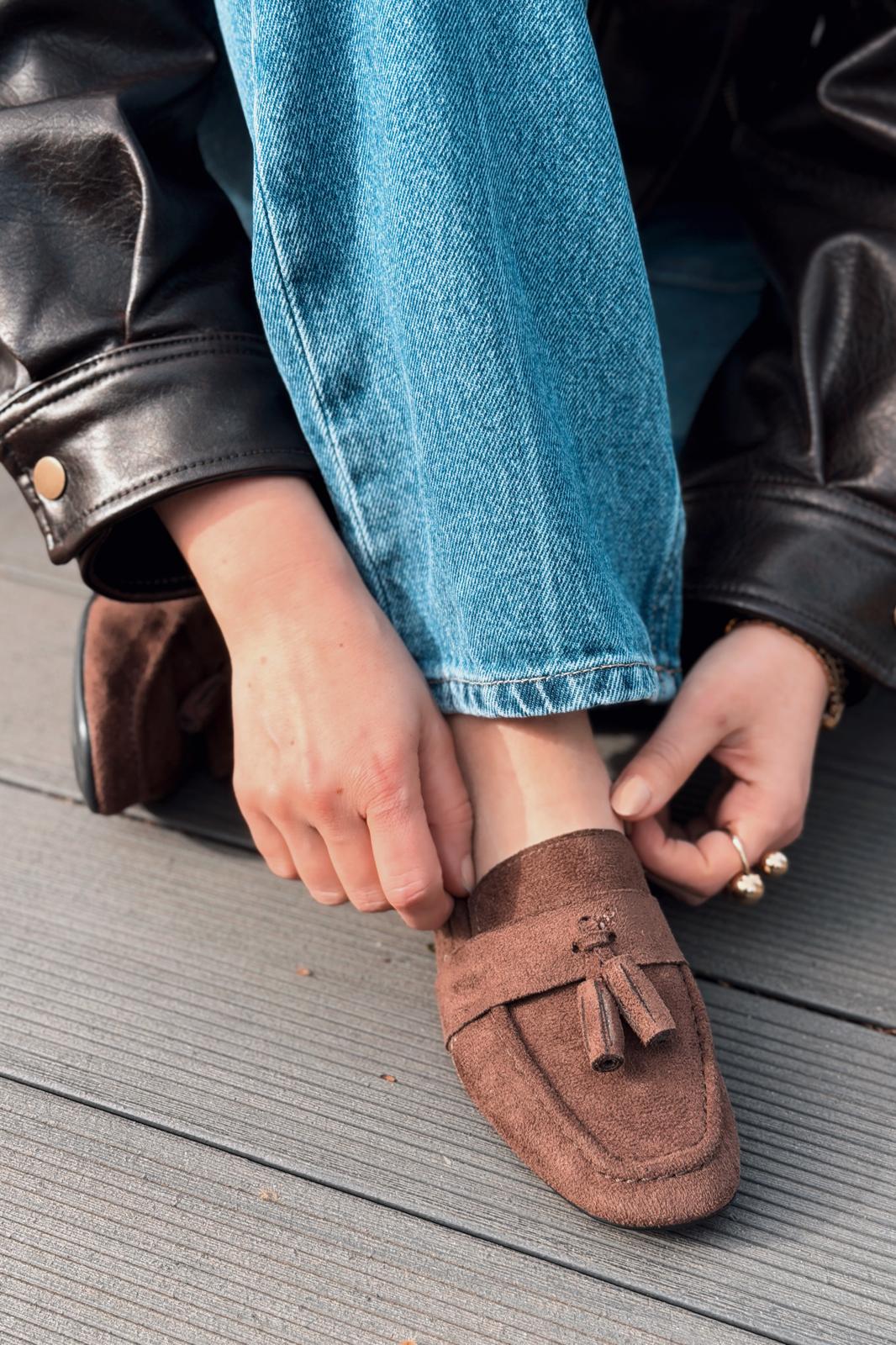 Olena Kadın Loafer Acıkahve Süet - ILOVESHOES