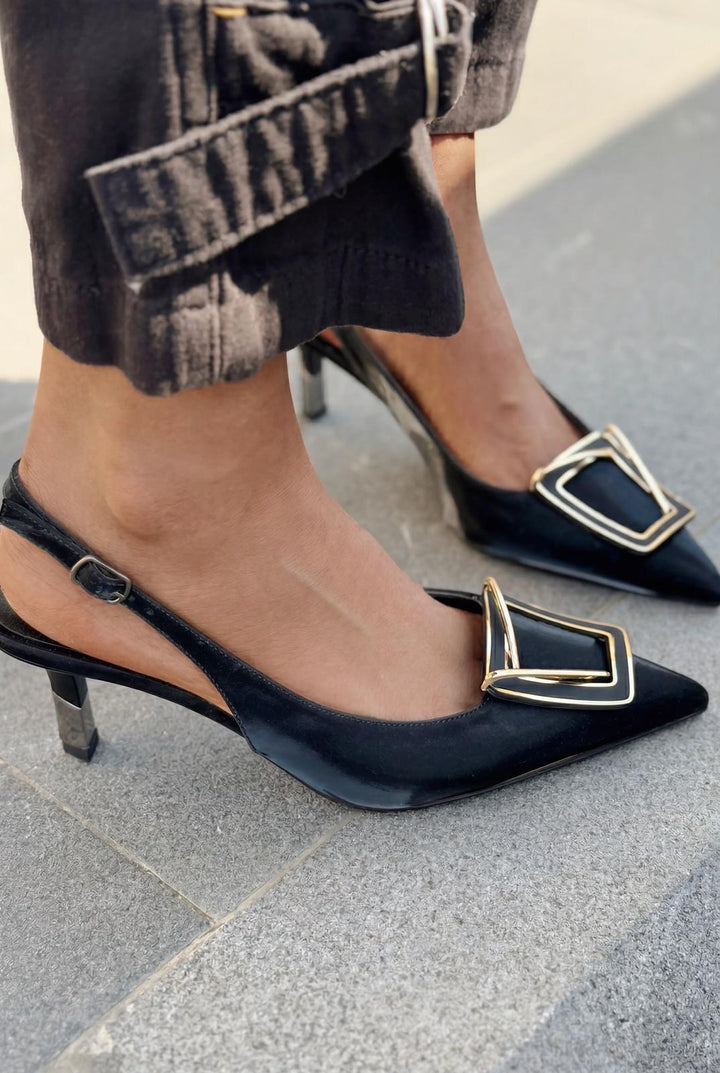 Talvine Stiletto Siyah Saten - ILOVESHOES