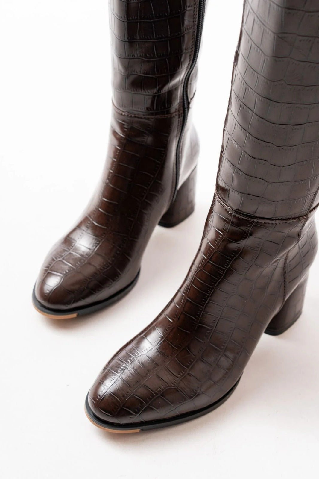 Taferso Kahverengi Desenli Topuklu Fermuarlı Günlük Kadın Çizme - ILOVESHOES