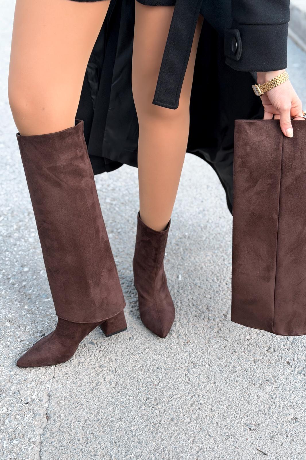 Axen Kadın Kadın Tak - Çıkar Bot - Çizme Acıkahve Süet - ILOVESHOES