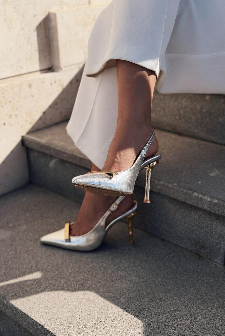 Norloven Gümüş Parlak Deri Kadın Stiletto - ILOVESHOES