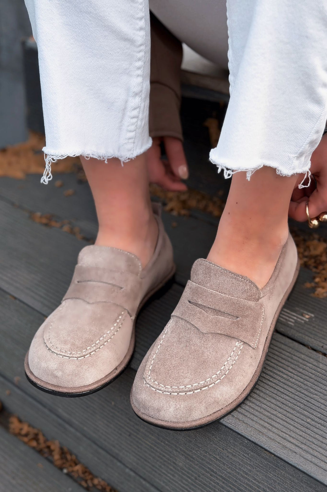 Marion Kadın Loafer Vizon Hakiki Süet - ILOVESHOES