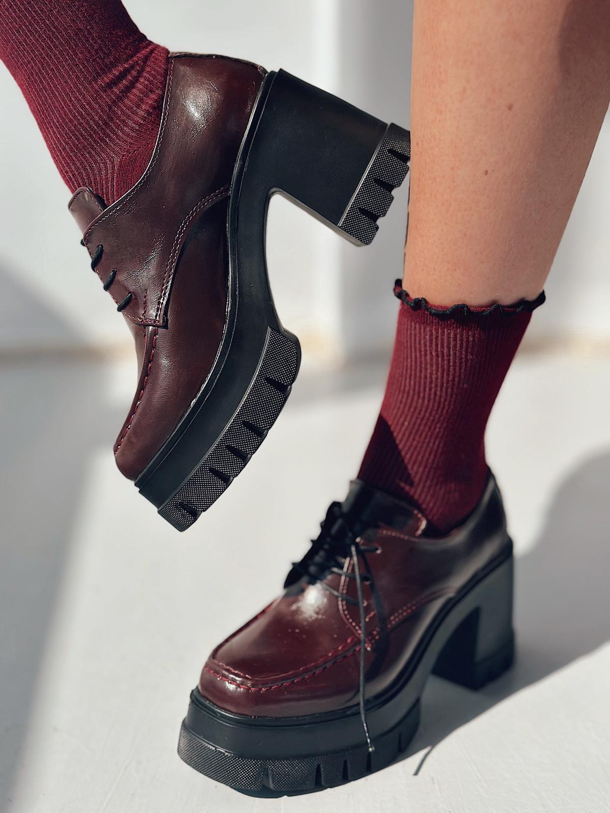 Sapetos Kalın Taban Topuklu Kadın Loafer Bordo Mat Rugan - ILOVESHOES