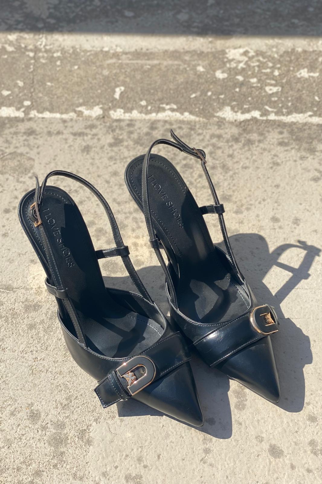 Pherlo Mat Deri Siyah Toka Detaylı Stiletto - ILOVESHOES