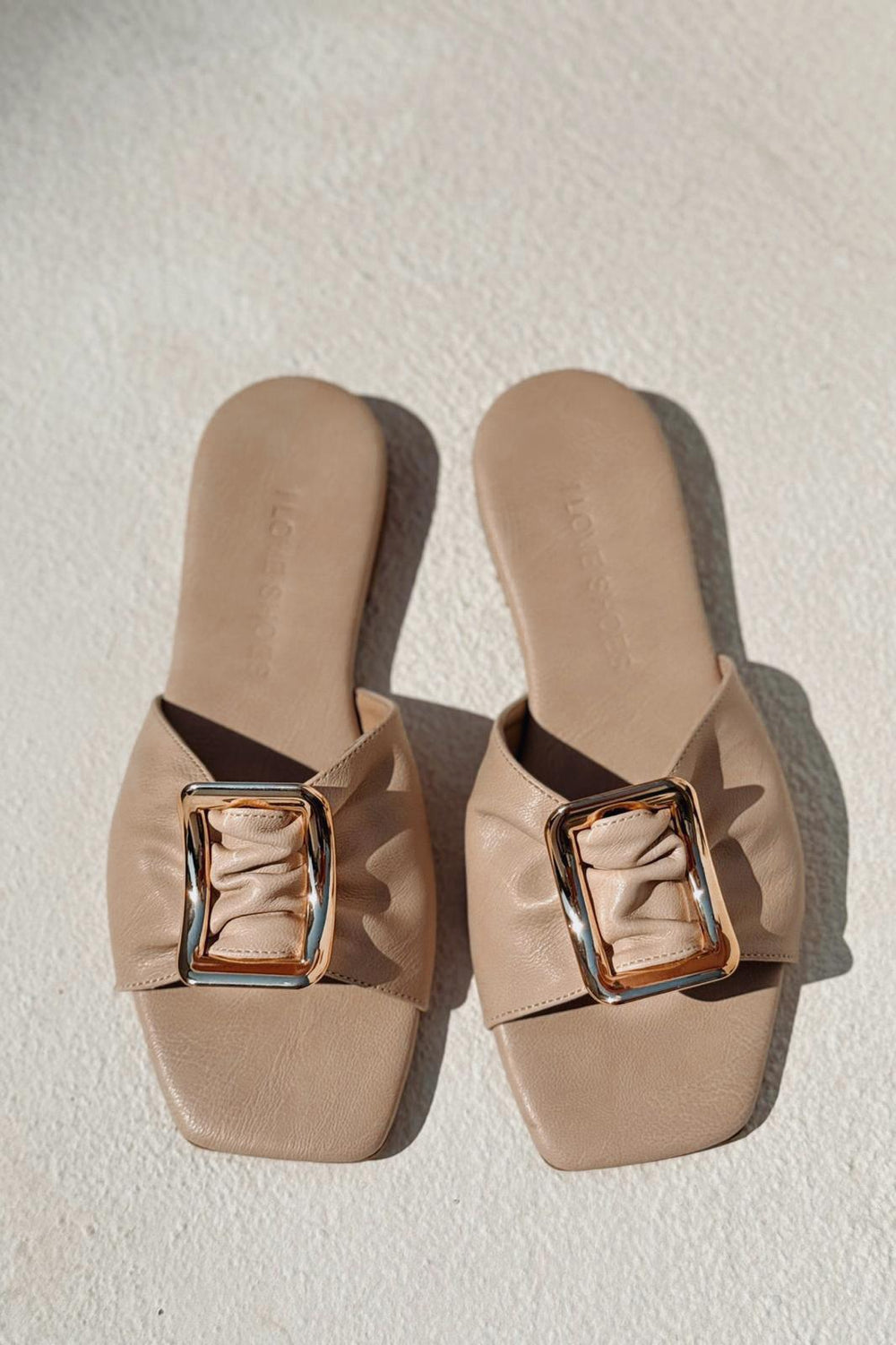 Morisa Mat Deri Bej Toka Detaylı Kadın Terlik - ILOVESHOES