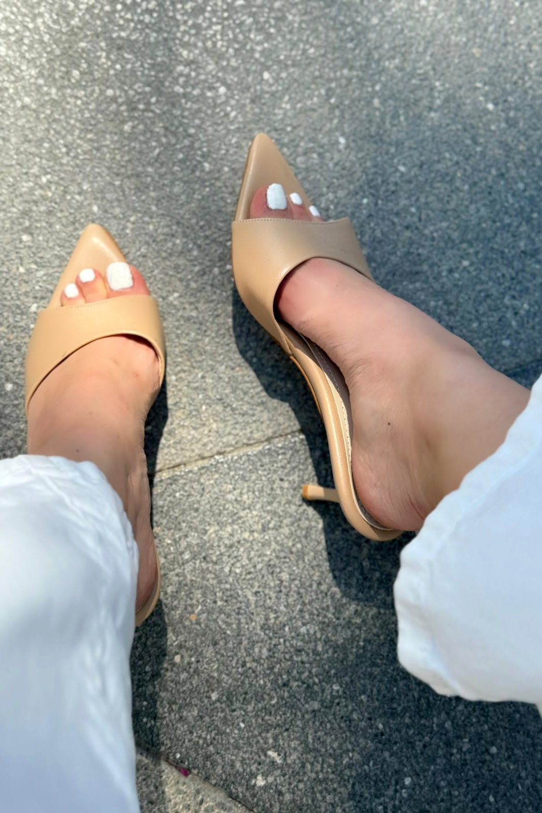 Yonspe Mat Deri İnce Topuklu Terlik Nude - ILOVESHOES