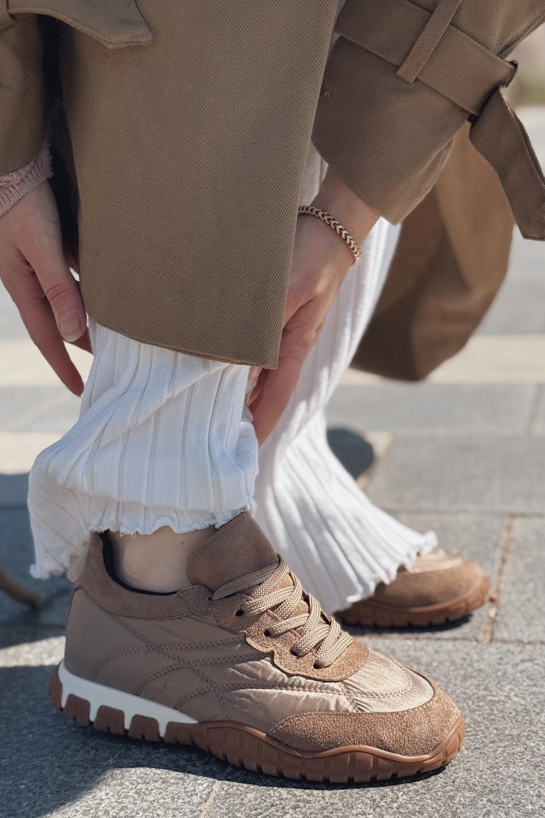 Romine Paraşüt Kumaş Bej Kadın Spor Ayakkabı - ILOVESHOES