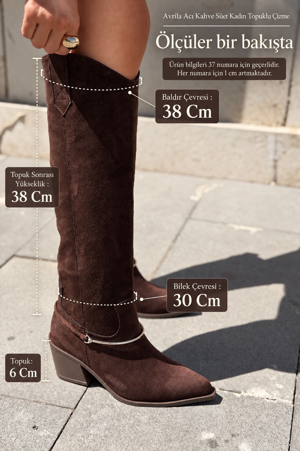 Avrila Acı Kahve Süet Kadın Topuklu Çizme - ILOVESHOES