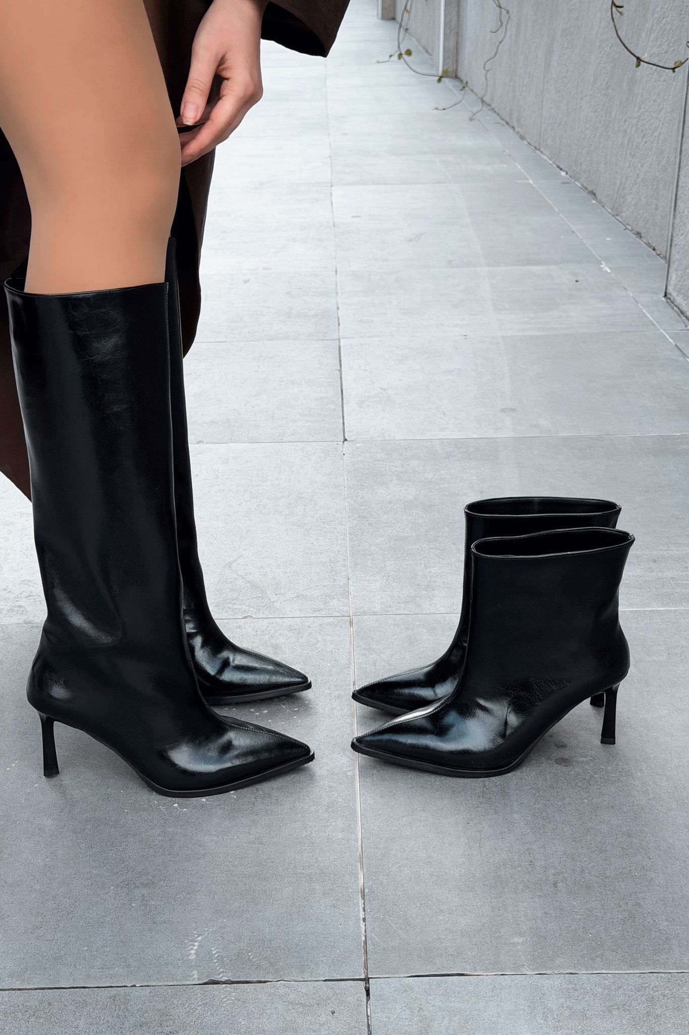 Aviren Kadın Topuklu Çizme Siyah Mat Deri - ILOVESHOES