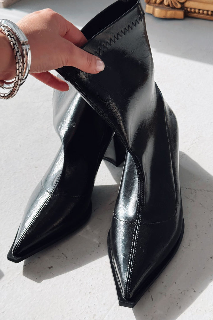 Caryne Kadın Topuklu Streç Bot Siyah Rugan - ILOVESHOES