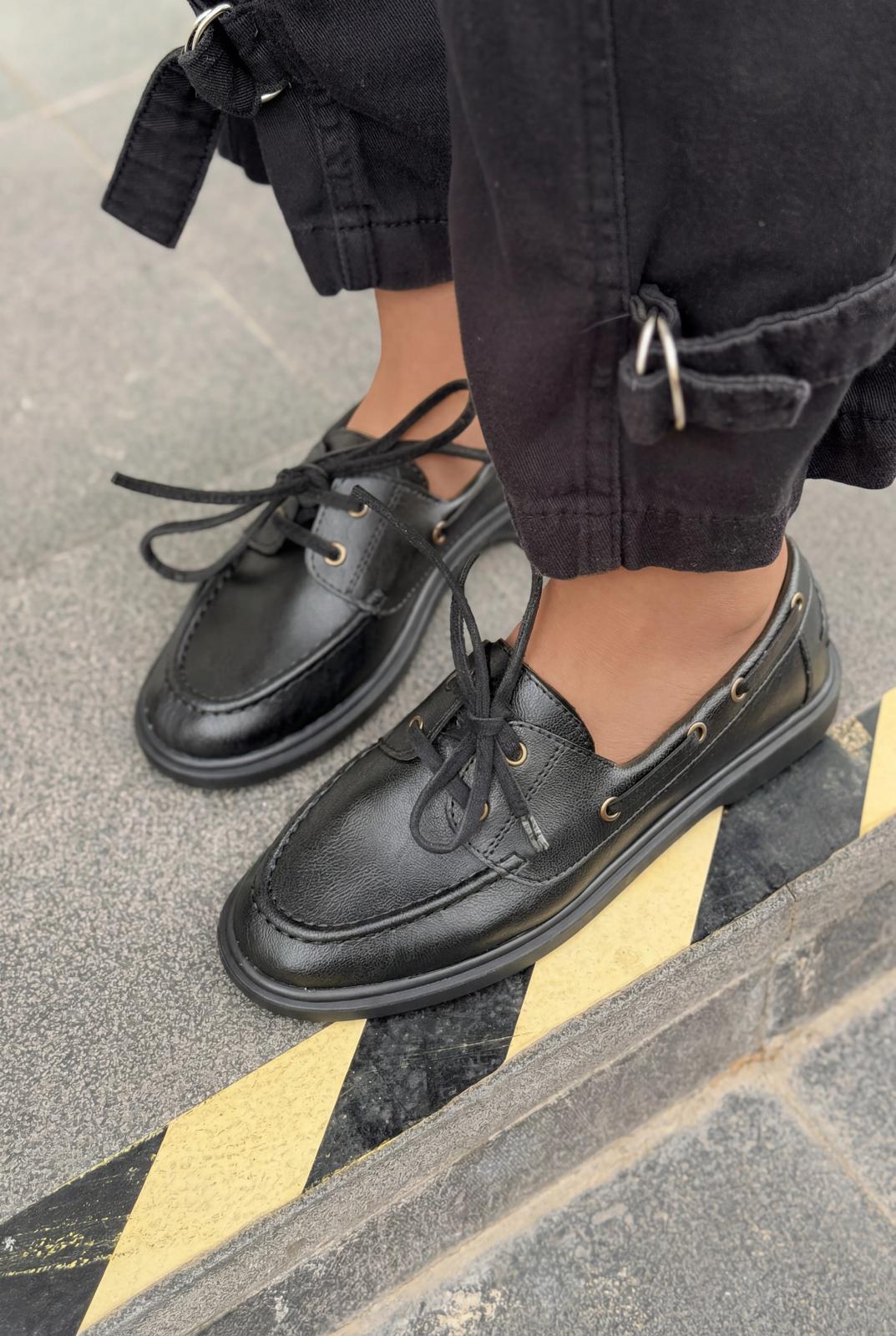 Morin Kadın Oxford Ayakkabı Siyah Mat Deri - ILOVESHOES