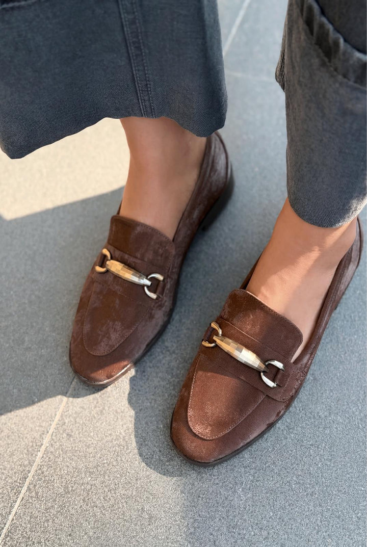 Ardena Kadın Loafer Acıkahve Saten - ILOVESHOES