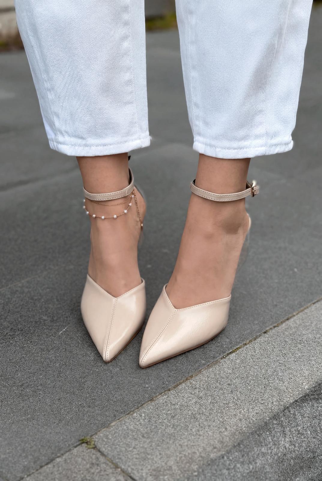 Rovire Stiletto Bej Kırışık Deri - ILOVESHOES