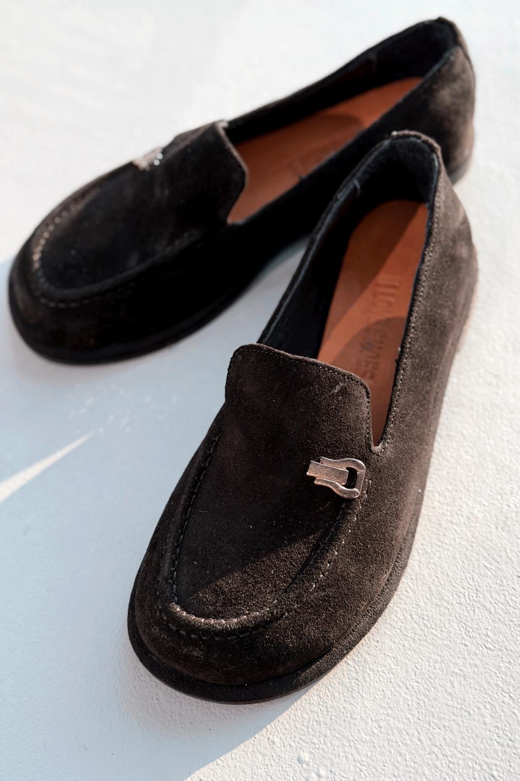 Rasen Hakiki Süet Kadın Loafer Siyah - ILOVESHOES