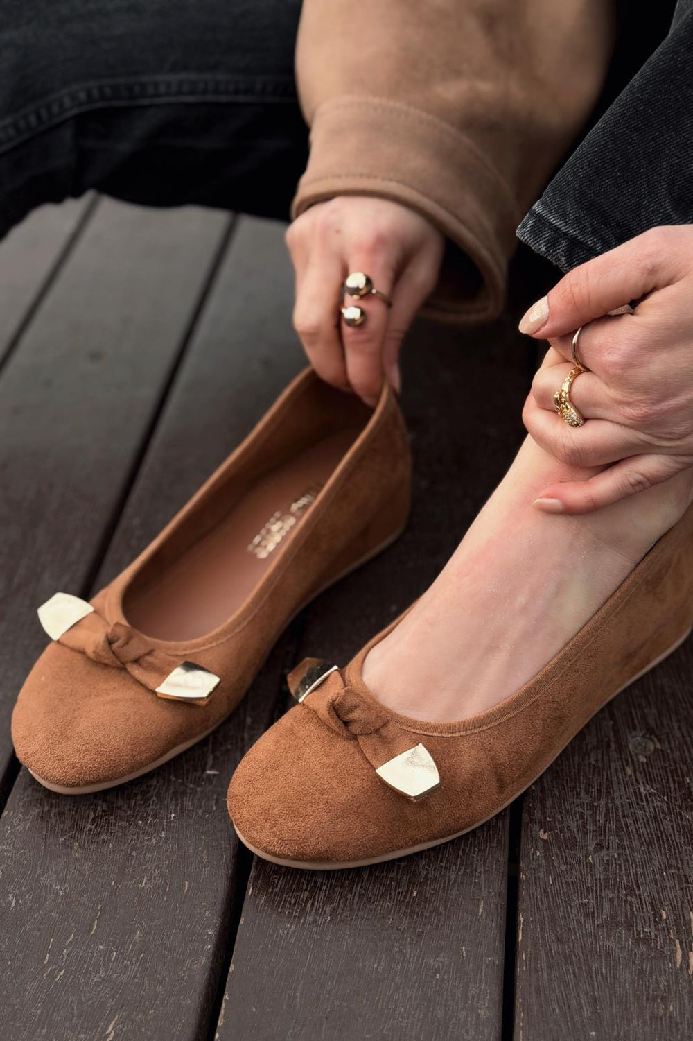 Orphel Kadın Babet Taba Süet Dolgu Topuklu - ILOVESHOES