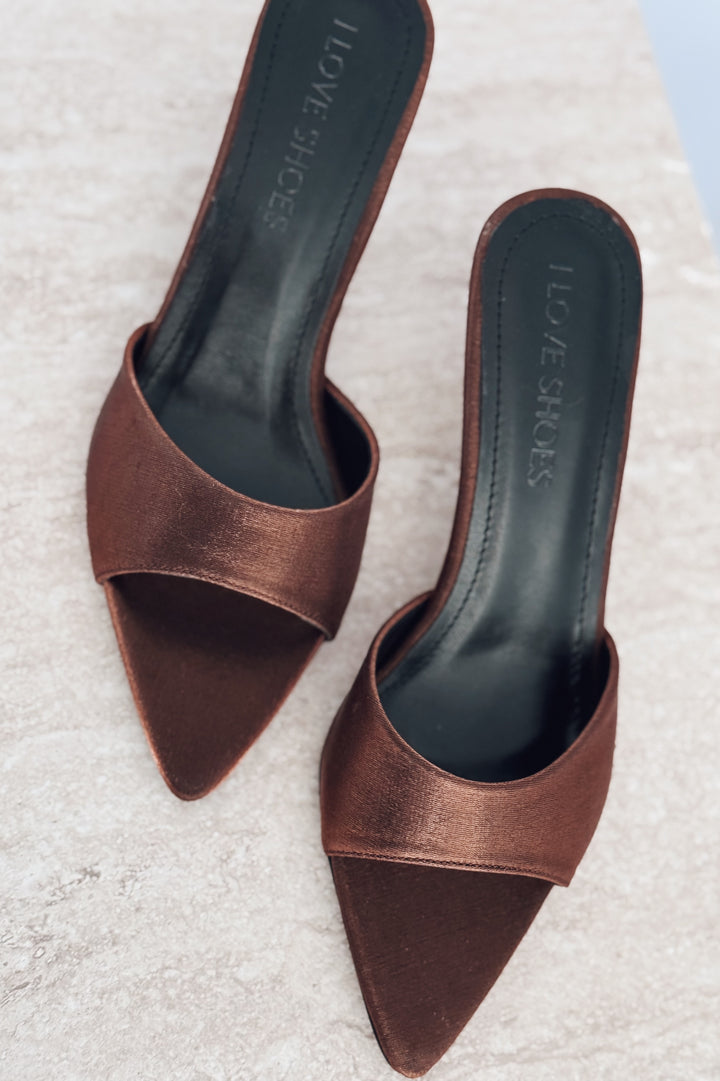 Yonspe Saten İnce Topuklu Terlik Bronz