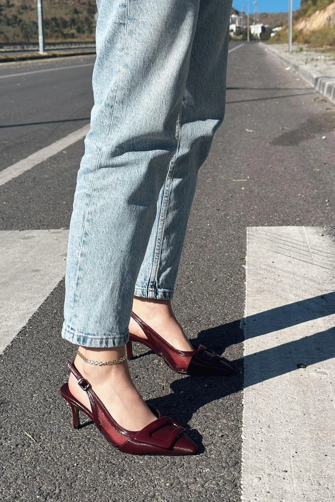 Donita Rugan Toka Detaylı Stiletto Bordo