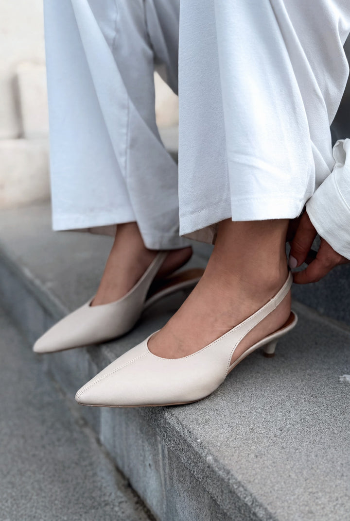 Selor Hakiki Deri Bej Mat Deri Kadın Stiletto - ILOVESHOES