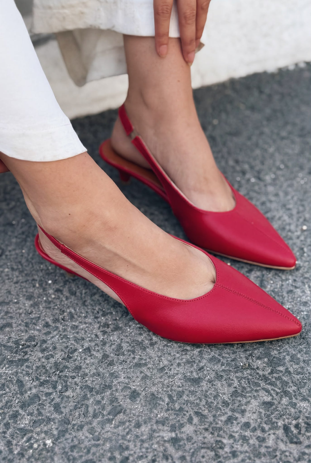 Selor Hakiki Deri Kırmızı Mat Deri Kadın Stiletto