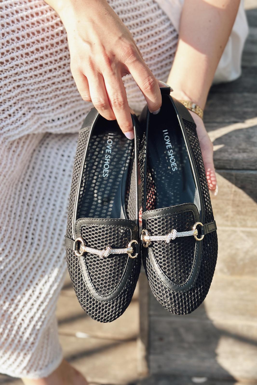 Nojita File Taş Toka Detaylı Loafer Siyah - ILOVESHOES