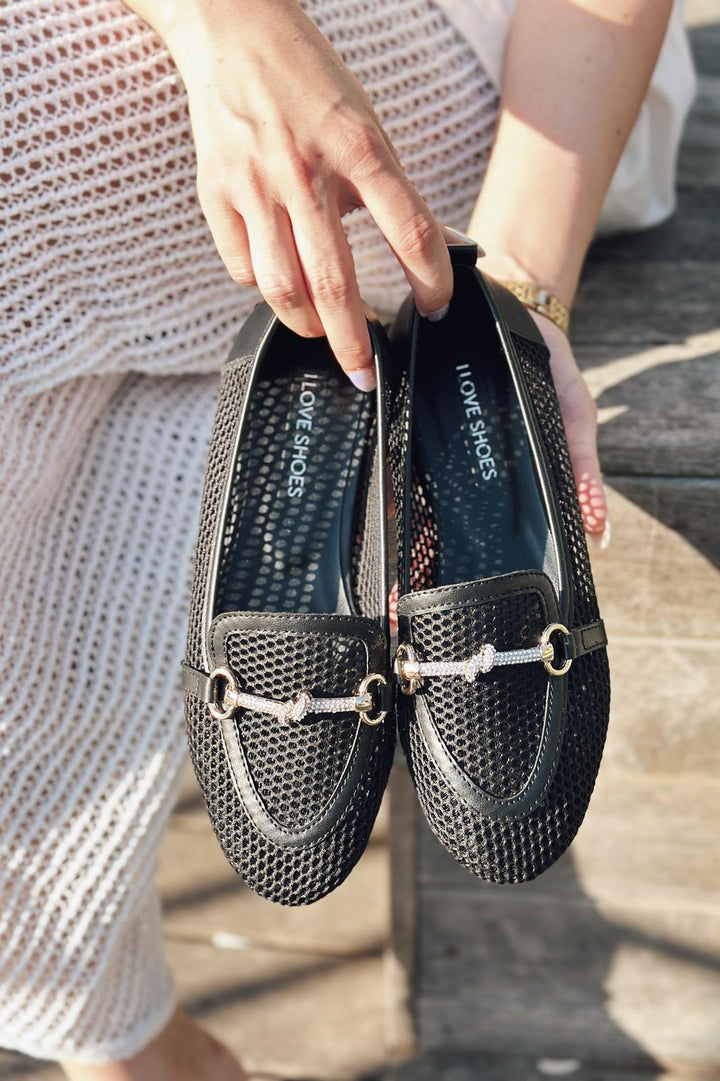 Nojita File Taş Toka Detaylı Loafer Siyah - ILOVESHOES