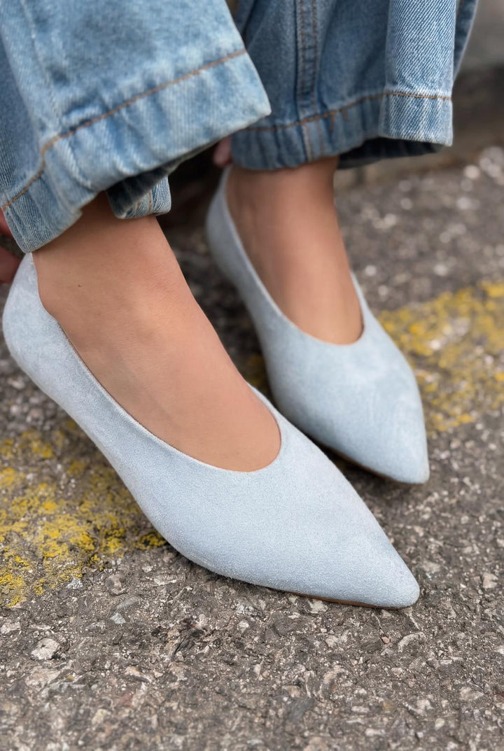 Seranis Hakiki Deri Stiletto Bebek Mavisi Süet - ILOVESHOES