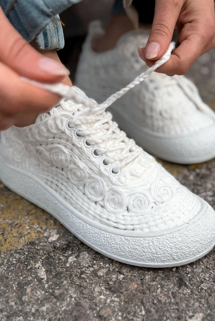 Sarrin Kadın Spar Ayakkabı Beyaz Örgü - ILOVESHOES
