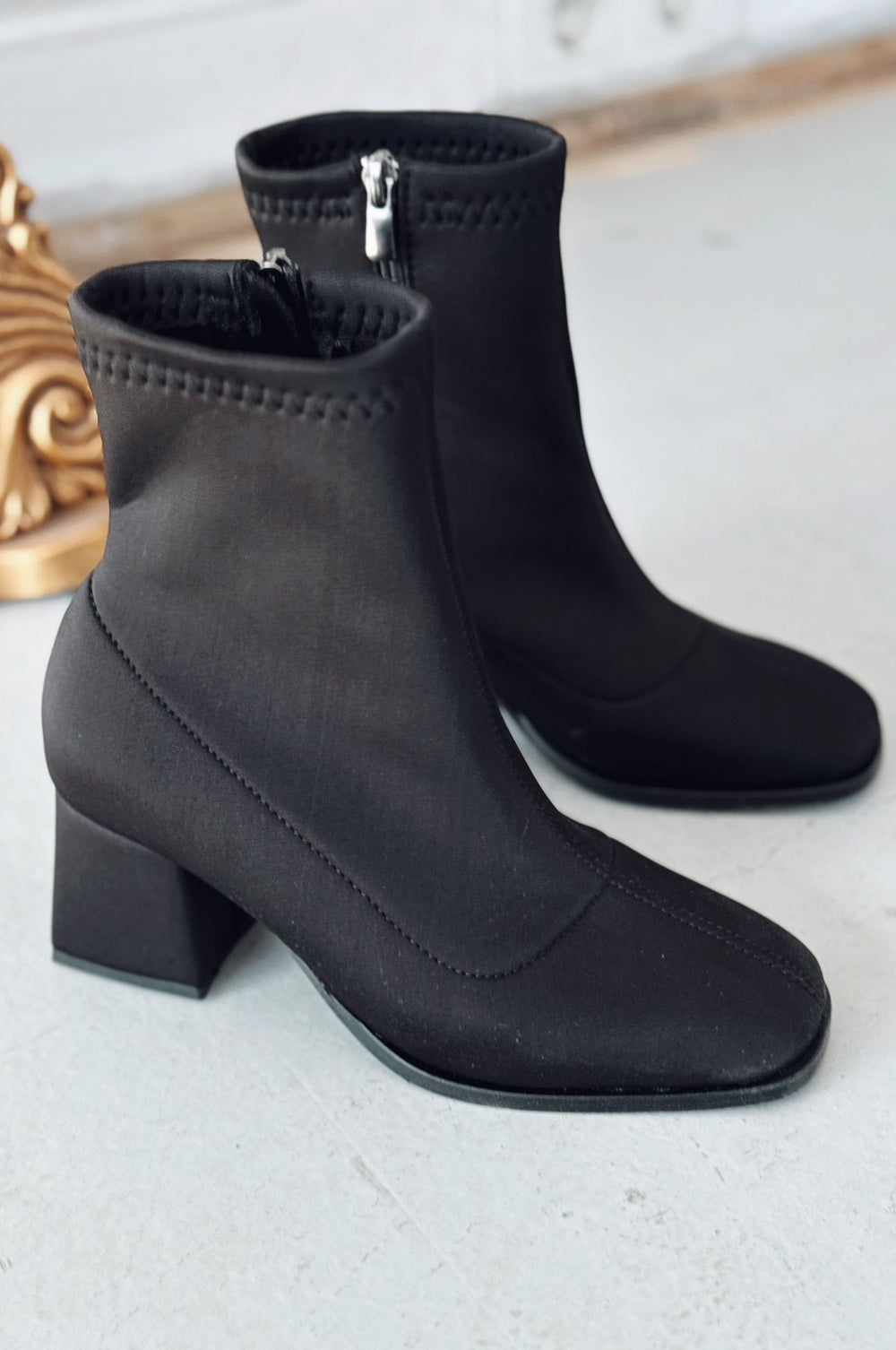 Nifora Kadın Topuklu Streç Bot Siyah Dalgıç Kumaş - ILOVESHOES