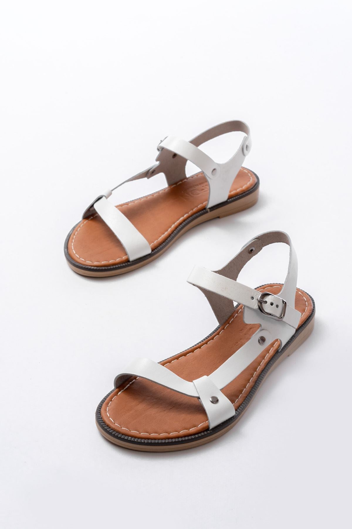 Marilsa Hakiki Deri Beyaz Kadın Sandalet - ILOVESHOES