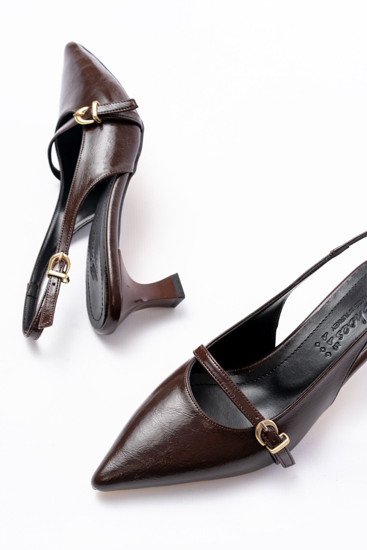 Lorena Mat Deri Acıkahve Toka Detaylı Stiletto - ILOVESHOES
