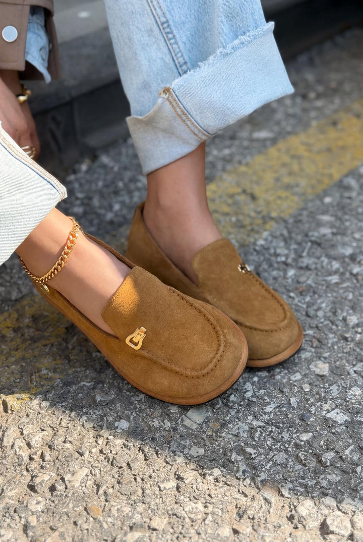 Rasen Hakiki Süet Kadın Loafer Taba - ILOVESHOES