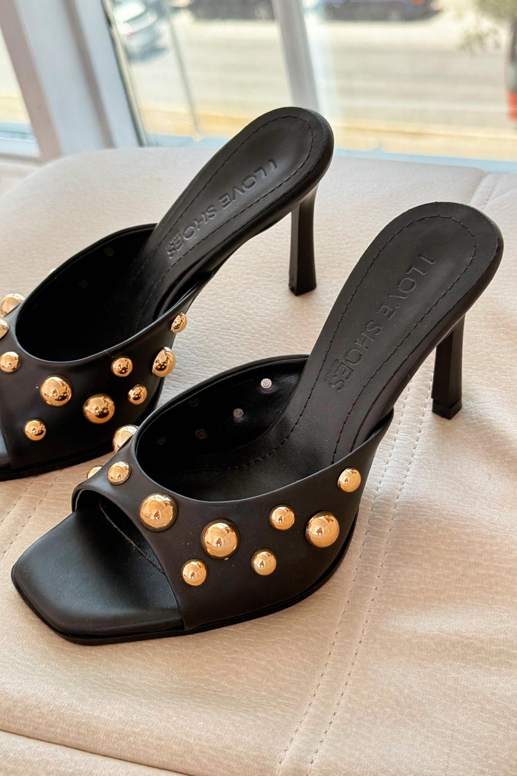 Vynola Mat Deri Trok Detaylı Kadın Terlik Siyah - ILOVESHOES