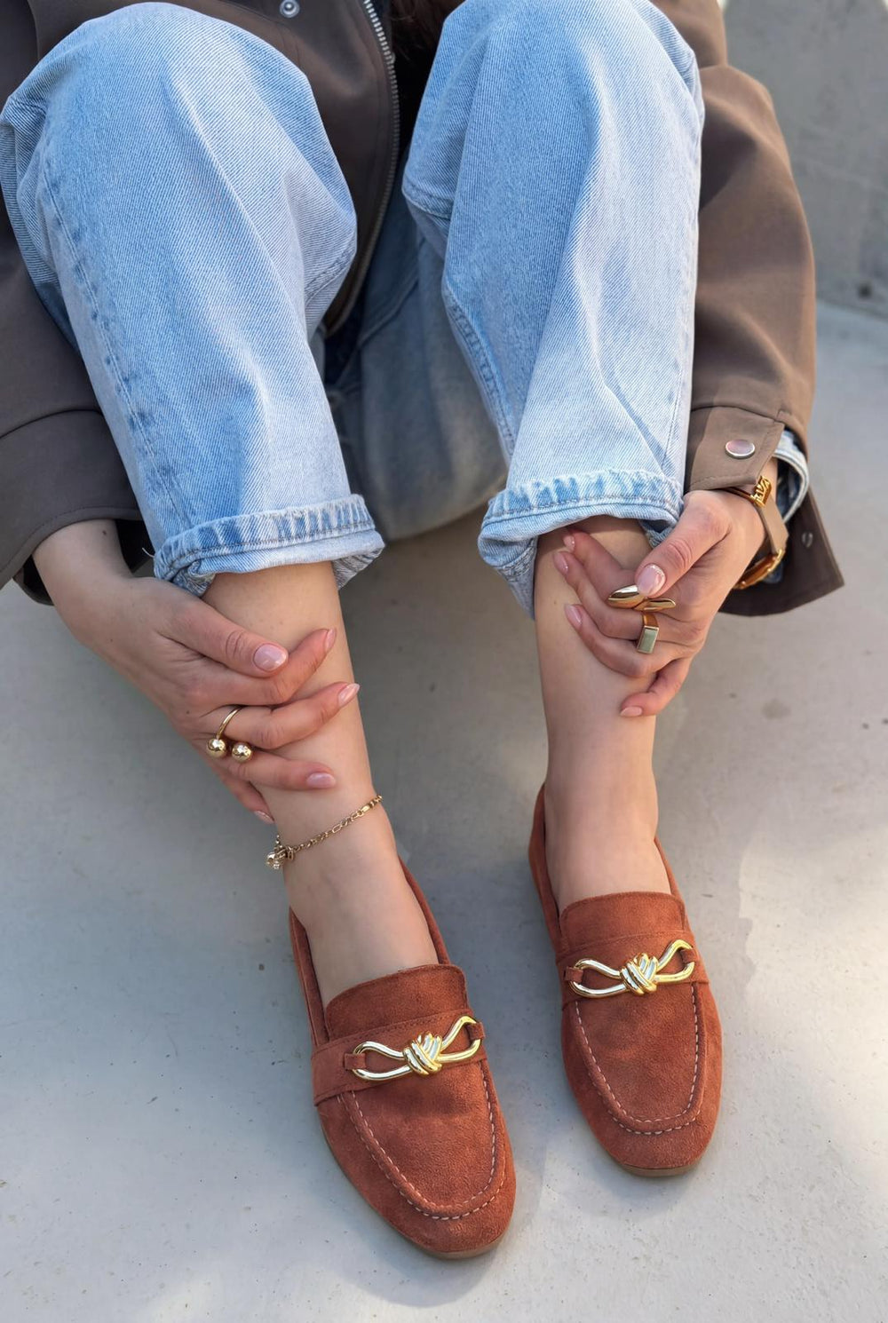 Avelis Kadın Loafer Kiremit Süet Fiyonk Detaylı - ILOVESHOES