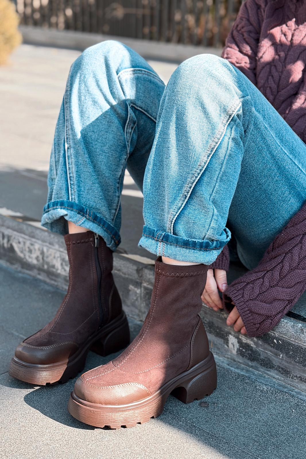 Gariel Kadın Kalın Taban Bot Acıkahve Süet - ILOVESHOES