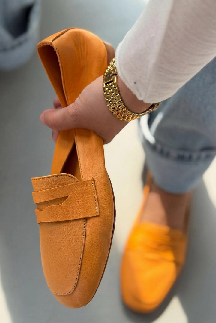 Melniel Turuncu Hakiki Deri Kadın Loafer - ILOVESHOES