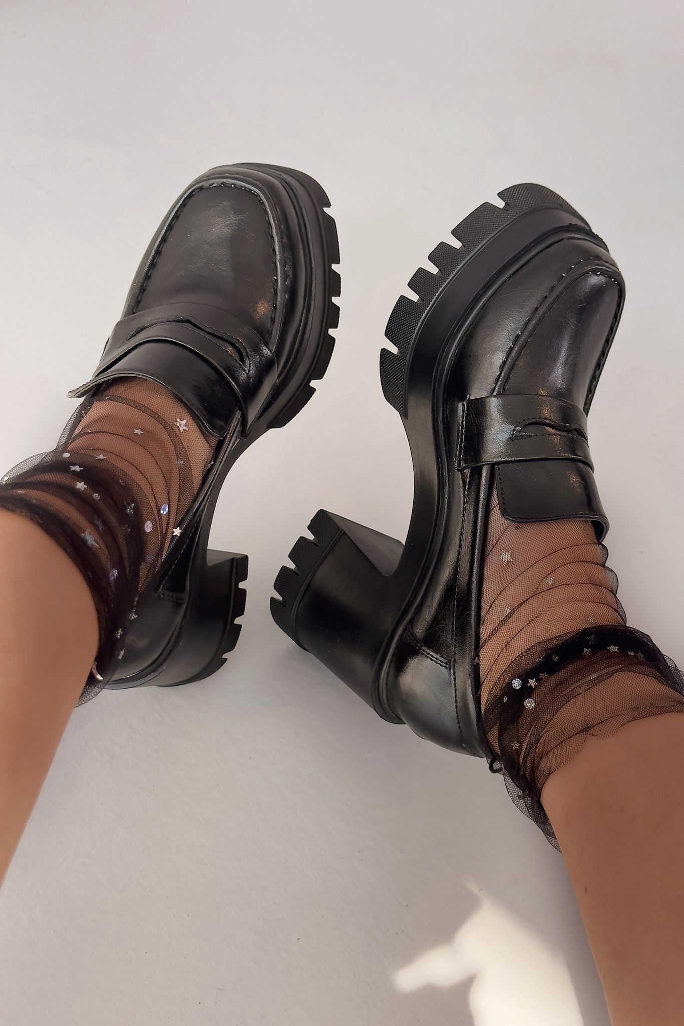 Passeta Kalın Taban Topuklu Kadın Loafer Siyah Mat Rugan - ILOVESHOES