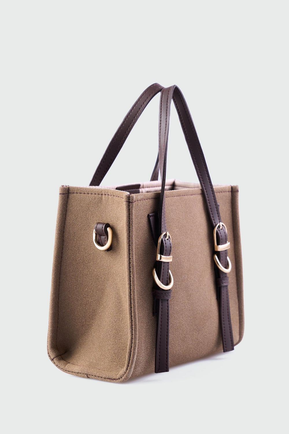 Olyra Çapraz Çanta Kahvrengi Süet Kemer Detaylı - ILOVESHOES