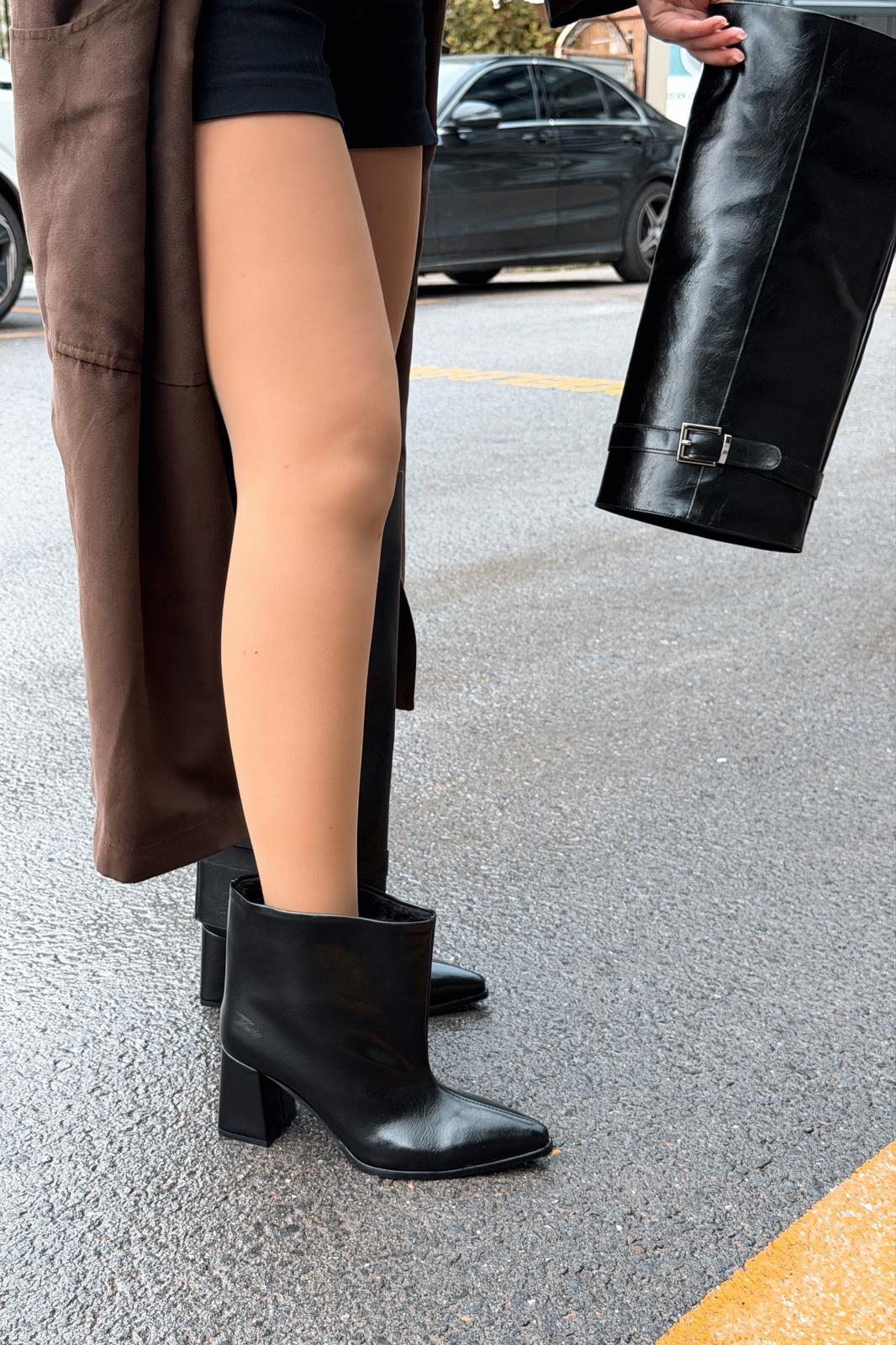 Lorimax Kadın Tak - Çıkar Bot - Çizme Siyah Parlak Deri - ILOVESHOES