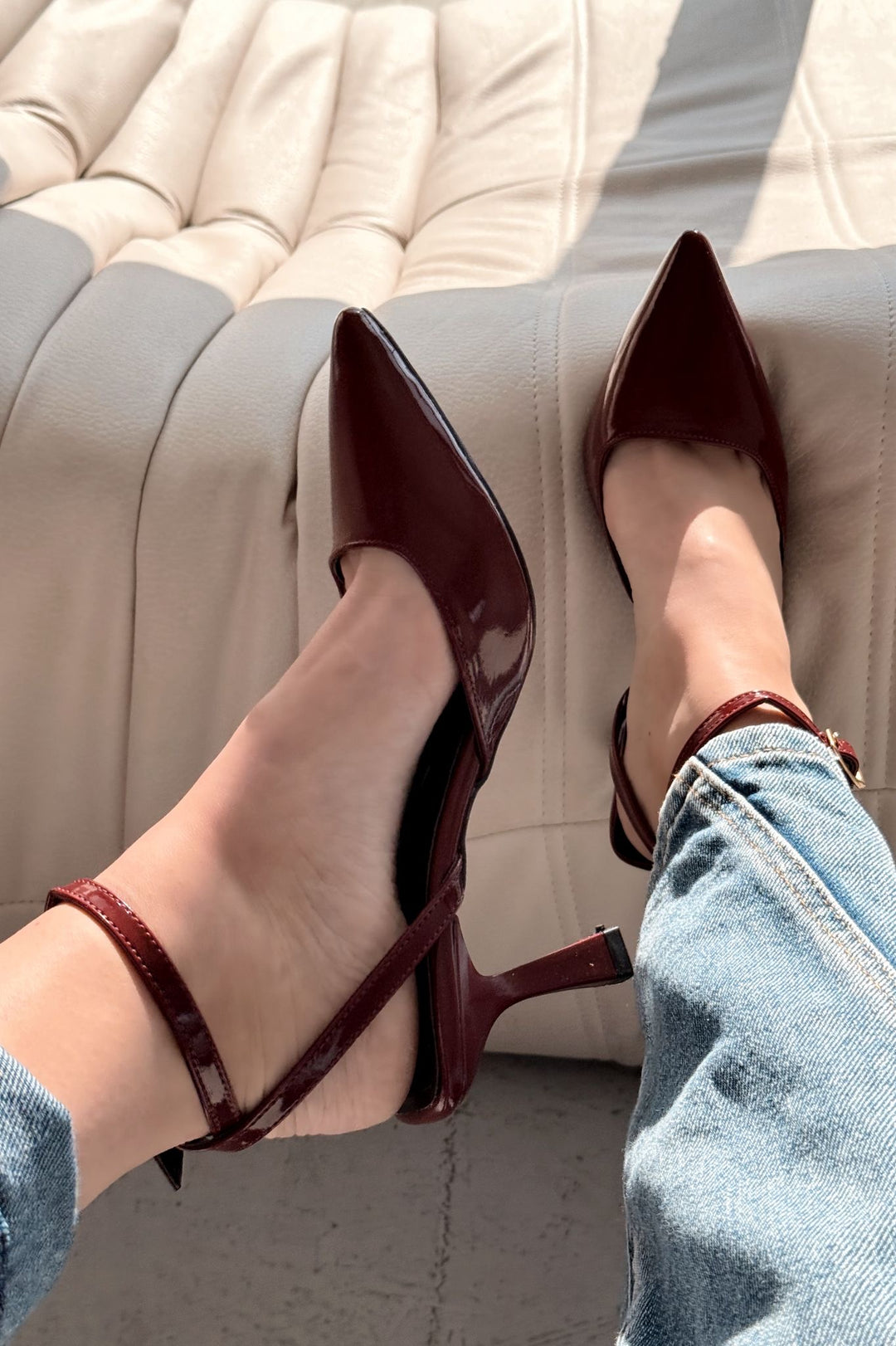 Rivara Bordo Rugan Günlük 7 cm Topuklu Kadın Ayakkabı - ILOVESHOES Türkiye