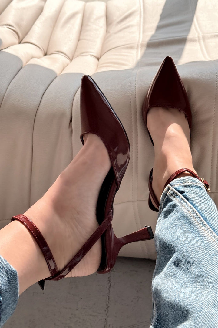 Rivara Bordo Rugan Günlük 7 cm Topuklu Kadın Ayakkabı - ILOVESHOES Türkiye