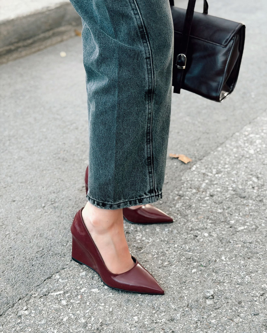 Mariel Dolgu Topuklu Stiletto Bordo Mat Deri - ILOVESHOES