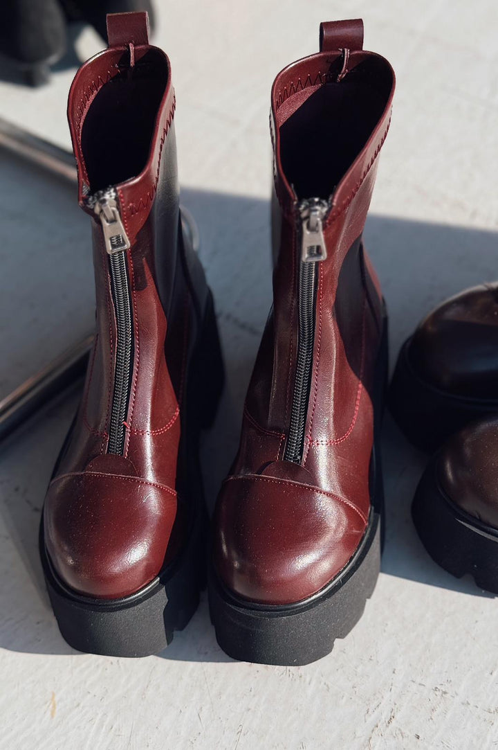 Lansdor Mat Deri Yüksek Taban Bordo Kadın Bot - ILOVESHOES