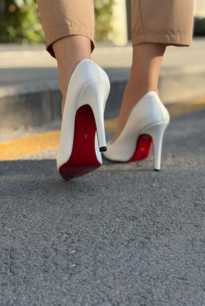 Noxi Beyaz Mat Deri Kadın Stiletto - ILOVESHOES