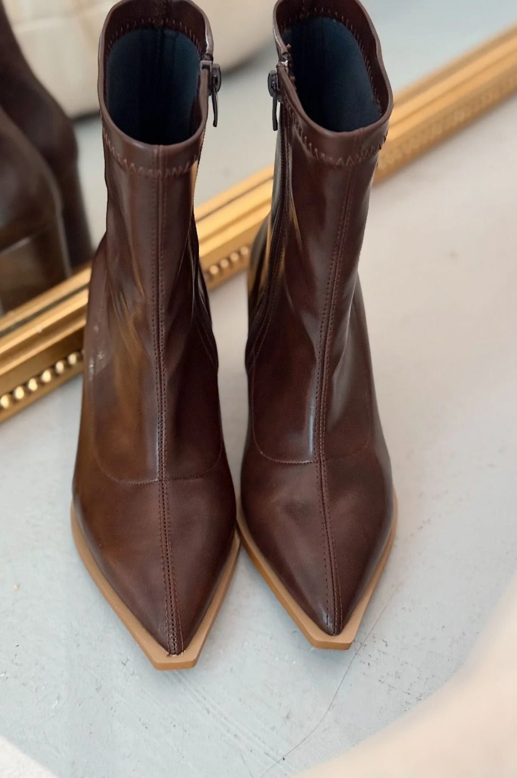 Selvora Streç Mat Deri Kahverengi Kadın Bot - ILOVESHOES